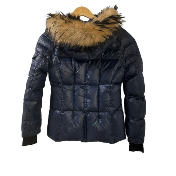 SAM Womens Down Puffer Jacket Black Raccoon Fur Trimmed Size XXS MSRP 450 - Picture 13 of 13